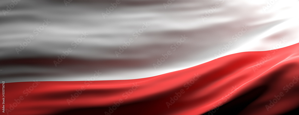 Poland national flag waving texture background. 3d illustration - obrazy, fototapety, plakaty 