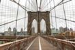 Landscape view of empty Brooklyn Bridge in New York City, empty streets due Covid-19 coronavirus pandemic, USA