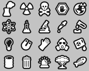 Sticker - Nuclear Power Plant Icons White On Black Sticker Set Big