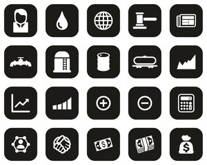 Sticker - Oil Trade Icons White On Black Flat Design Set Big