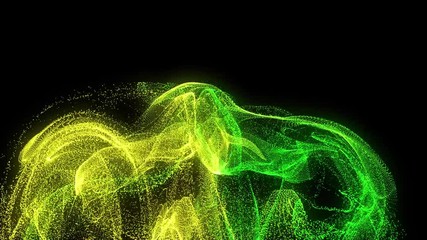 Poster - 3d rendering abstract digital yellow, green particles on black background with dots.