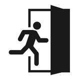 Fototapeta  - Running man and exit door sign. Vector icon, safety symbol. Escape help evacuation