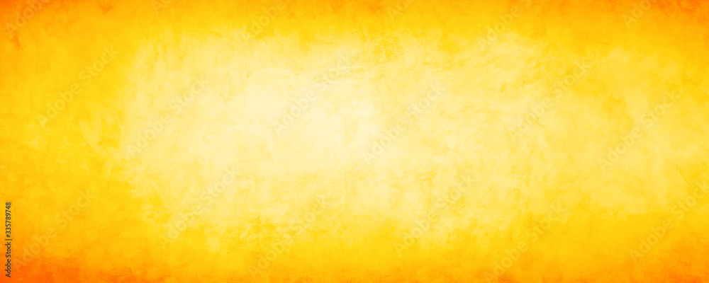 Horizontal yellow and orange grunge texture cement or concrete wall banner, blank background - obrazy, fototapety, plakaty 