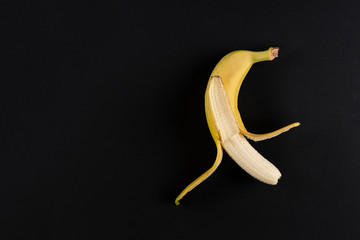 Poster - opened banana, open the cover skin of the fruit, isolated colorful background, simple raw nutrition