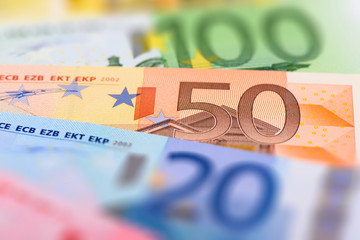 Euro banknotes show wealth and success