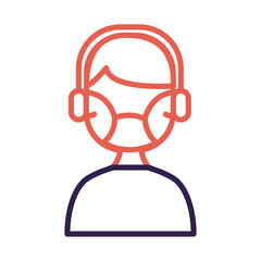 Poster - call center worker with headset and face mask line