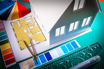 Poster - design of the facade of the house. work on the facade in the architectural office. work on interior 