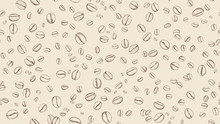 Coffee Bean Seamless Background. Pattern With Falling Coffee Beans. Food Doodle Sketch Backdrop