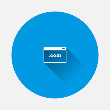 Vector browser window icon on blue background. Flat image with long shadow. Layers grouped for easy editing illustration. For your design.