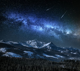 Wall Mural - Milky way over snowy mountain in Tatras