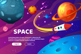 Fototapeta Kosmos - Planet Space Cartoon Background Composition