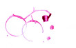 Drops and traces of red wine on white background. Concept of organic drinks. Free copy space. Tow view.
