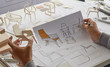 © Chaosamran_Studio - Designer sketching drawing design development product plan draft chair armchair Wingback Interior furniture prototype manufacturing production. designer studio concept .