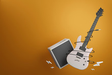 Electronic Guitar With Amplifier Guitar On Orange Background.3D Rendering.