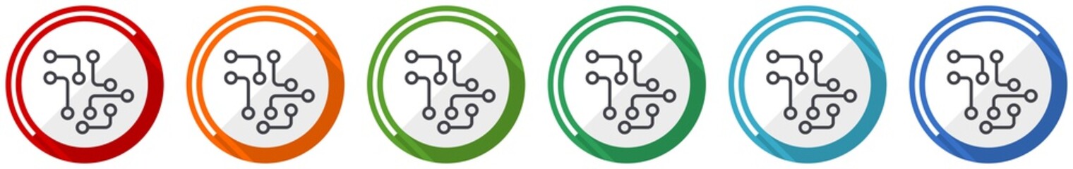 Poster - Circuit icon set, technology, chip, processor flat design vector illustration in 6 colors options for webdesign and mobile applications