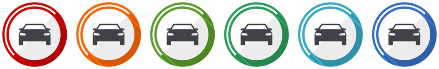 Aufkleber - Auto icon set, transport, transportation, car flat design vector illustration in 6 colors options for webdesign and mobile applications