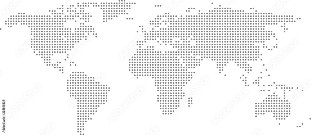 Dotted world map on white background. World map template with continents, North and South America, Europe and Asia, Africa and Australia - obrazy, fototapety, plakaty 