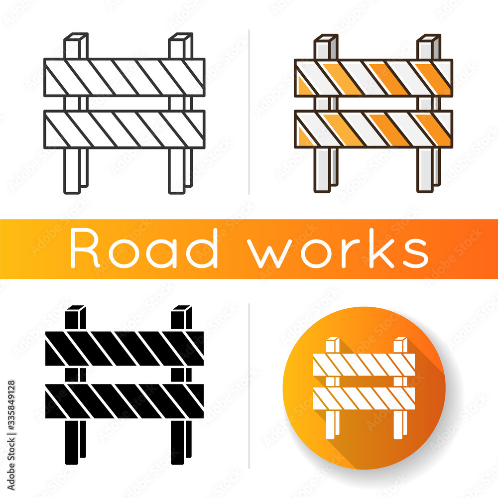 Road barrier icon. Striped block on highway. Dead end sign. Barricade ...