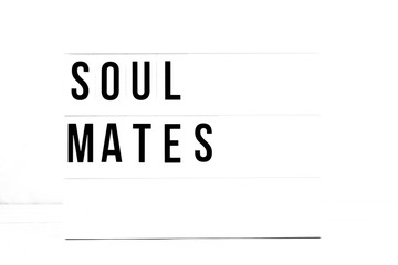 Soul Mates flat lay on a white background. Love and relationship Vintage Retro quote board