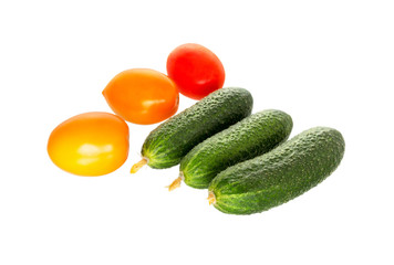 Canvas Print - Ripe juicy cucumbers and tomato.