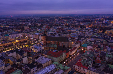 Wall Mural - Krakow old city aerial evening time
