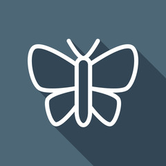 Poster - Simple butterfly logo, linear outline icon. White flat icon with