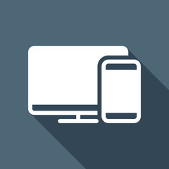 Poster - Computer and phone, technology icon. White flat icon with long s