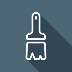 Poster - Paint brush, linear outline icon. White flat icon with long shad