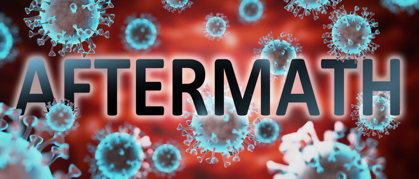 covid and aftermath, pictured by word aftermath and viruses to symbolize that aftermath is related t