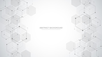 Abstract background with geometric shapes and hexagon pattern. Vector illustration for medicine, technology or science design.