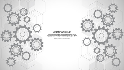 Fototapete - Cogs and gear wheel mechanisms. Hi-tech digital technology and engineering. Abstract technical background.