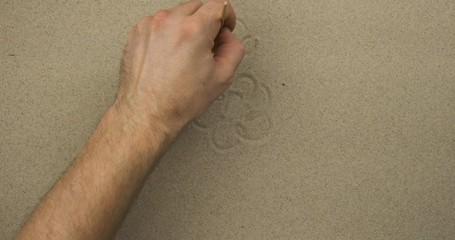 Wall Mural - Drawing with a stick on the sand. Many flowers in the sand.