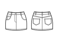 Vector Black And White Sketch Of Denim Mini Skirt