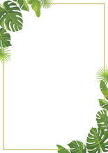Tropical Green Leaves Frame Template. Floral Border With Place For Text. Vector Illustration.