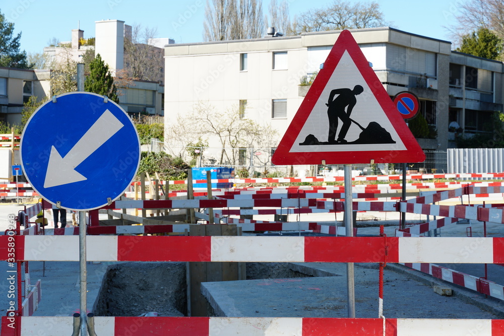 complex civil engineering construction site with road or traffic sign ...