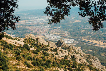 A mountain view with monastery on the top in Montserrat, Spain