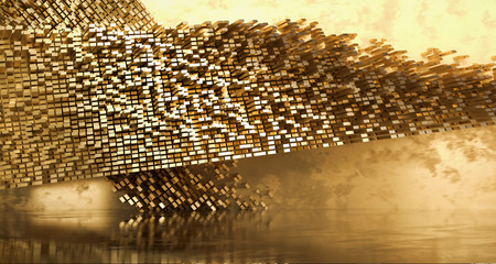 Poster - Futuristic Architecture Gold squares extruded abstracts background , 3D render.