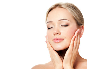beautiful face of young adult woman with clean fresh skin.