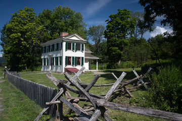 Pennsylvania Rustic wooden farm fence pioneer home. Joseph Smith translated Book of Mormon here. The Church of Jesus Christ of Latter-day Saints. Historic building. Despain Rekindle.