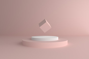Poster - Abstract minimal mock up scene. Modern pastel color geometric shapes. 3d render abstract background