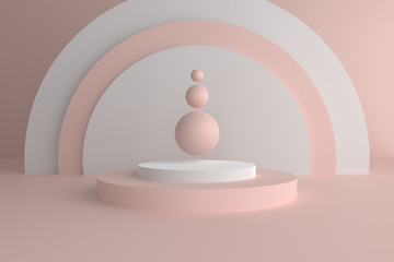 Poster - Abstract minimal mock up scene. Modern pastel color geometric shapes. 3d render abstract background