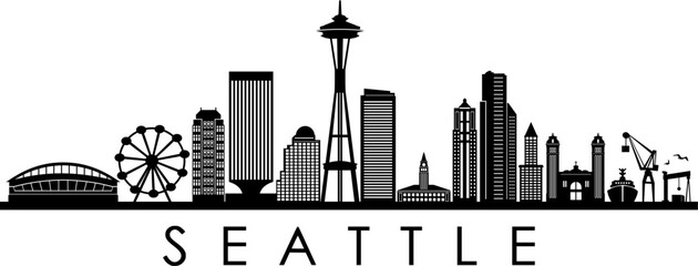 Sticker - SEATTLE City Skyline Silhouette Cityscape Vector