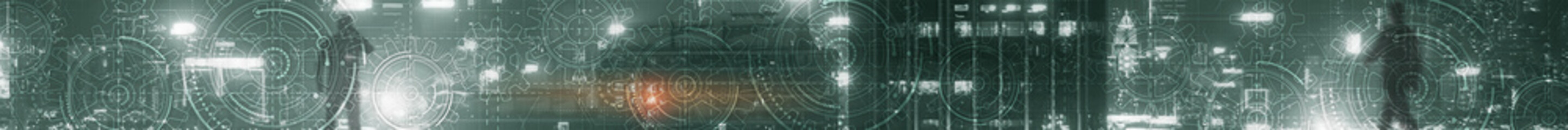 Wall Mural - horizontal technology background. headers website. mechanism, gears work.