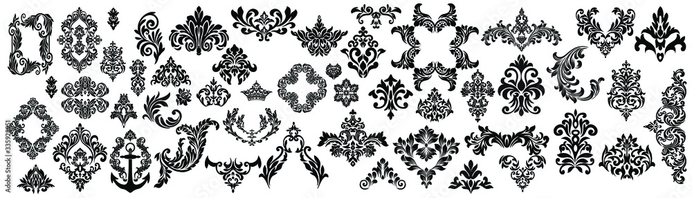 Vintage baroque frame scroll ornament engraving border floral retro pattern antique style acanthus foliage swirl decorative design element filigree calligraphy. - obrazy, fototapety, plakaty 