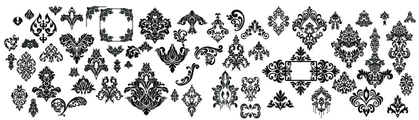 Wall Mural - Vintage baroque frame scroll ornament engraving border floral retro pattern antique style acanthus foliage swirl decorative design element filigree calligraphy.