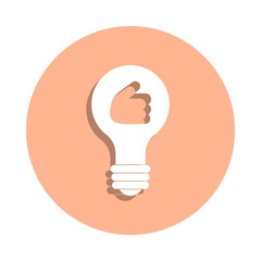 Poster - Light bulb and hand badge icon. Simple glyph, flat vector of art and painting icons for ui and ux, website or mobile application