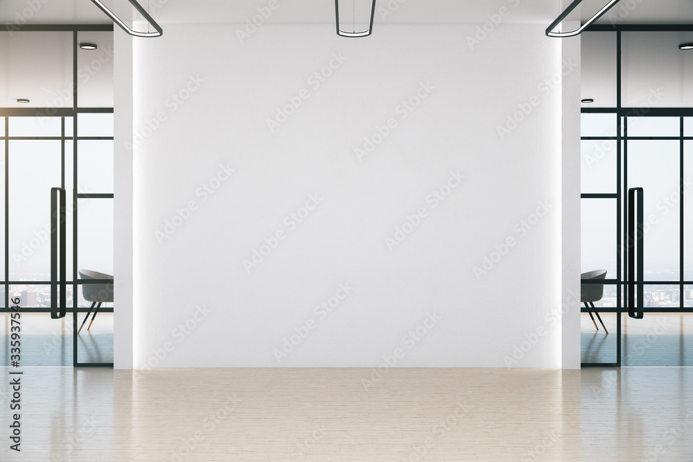 Conference office room with blank white wall - obrazy, fototapety, plakaty 