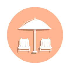 Poster - Sun loungers and umbrella badge icon. Simple glyph, flat vector of beach holidays icons for ui and ux, website or mobile application