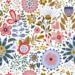Wall Mural - seamless vector floral colorful pattern. ornate flower spring and summer botanical art in a modern f