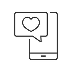 Poster - Smartphone with heart bubble. Cell phone with like and heart emoji speech bubble. Social media like icon on mobile phone. Isolated vector illustration